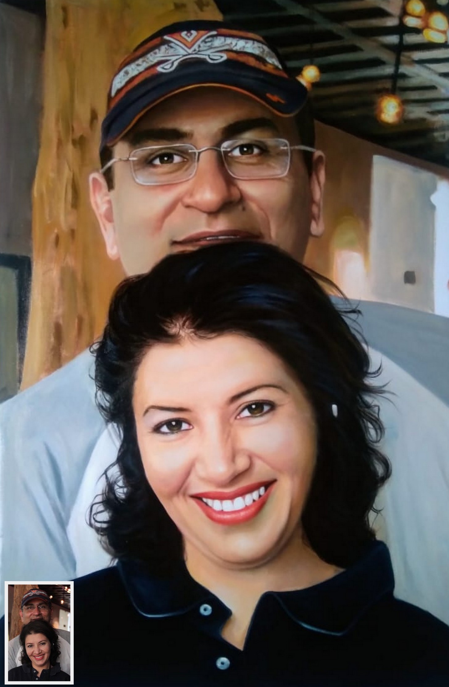 handmade couple painting from photo, photorealistic portrait painting, photo to painting, canvas art